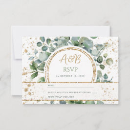Eukalyptus Gold Glitzer - Grüne Hochzeit RSVP 2 Karte