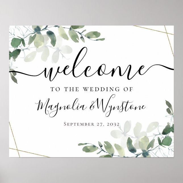 Eukalyptus Gold Glitzer Wedding Welcome Poster (Vorne)