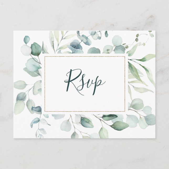 Eukalyptus Gold Greenerity Wedding RSVP Postkarte (Vorderseite)