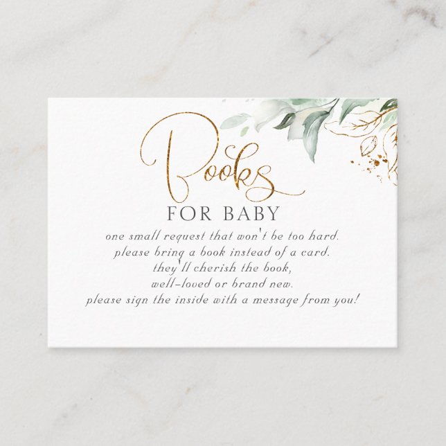 Eukalyptus Gold Greenery Baby Books Request Visitenkarte (Vorderseite)