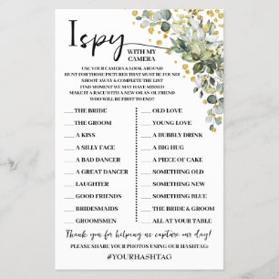 Eukalyptus Gold I Spy Wedding Reception Game Card Flyer