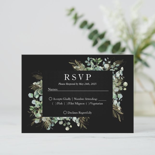 Eukalyptus Gold Leaf Modernes Design RSVP Karte (Stehend Vorderseite)