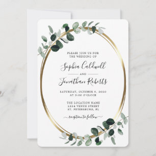 Eukalyptus Gold Metallic All-in-One-Hochzeit Einladung
