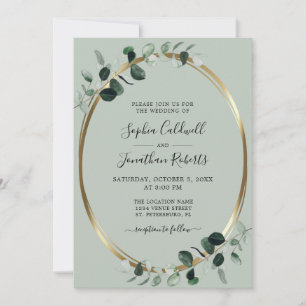 Eukalyptus Gold Metallic Sage All in one Wedding Einladung