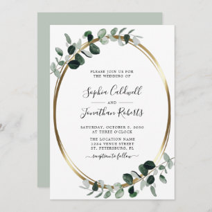 Eukalyptus Gold Metallic Sage Elegante Hochzeit Einladung