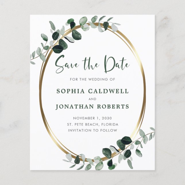 Eukalyptus Gold Metallic Save the Date (Vorderseite)
