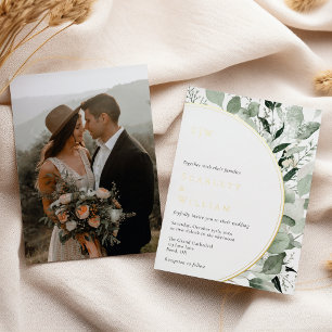 Eukalyptus Gold Monogram Foto Wedding Folieneinladung