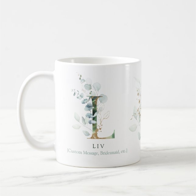 Eukalyptus Gold Monogram Initial L Greenery Chic Kaffeetasse (Links)