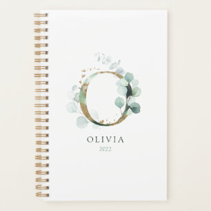 Eukalyptus Gold Monogram Initial O Floral Greenery Planer