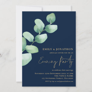 Eukalyptus Gold Navy Blue Wedding Abend Party Einladung