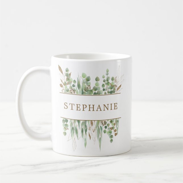 Eukalyptus Gold Personalisiert Bridesmaid Geschenk Kaffeetasse (Links)