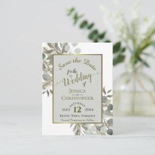 Eukalyptus & Gold Pine Gray Wedding speichern Ankündigungspostkarte