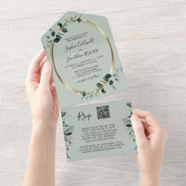 Eukalyptus Gold QR Code UAWG Sage Wedding All In One Einladung