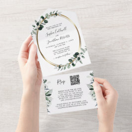 Eukalyptus Gold QR Code UAWG White Sage Wedding All In One Einladung