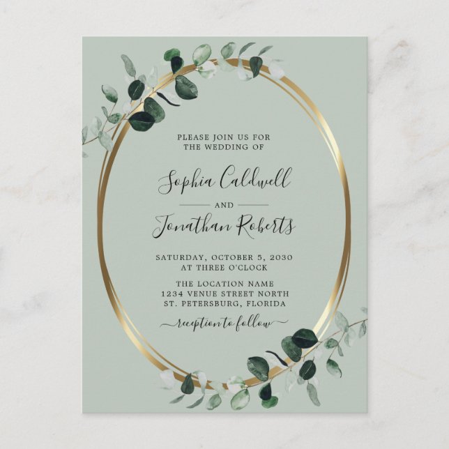 Eukalyptus Gold Sage QR Code UAWG Wedding Einladungspostkarte (Vorderseite)
