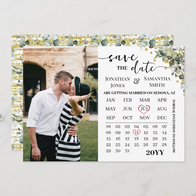 Eukalyptus Gold Save the Date Hochzeit (Vorne/Hinten)