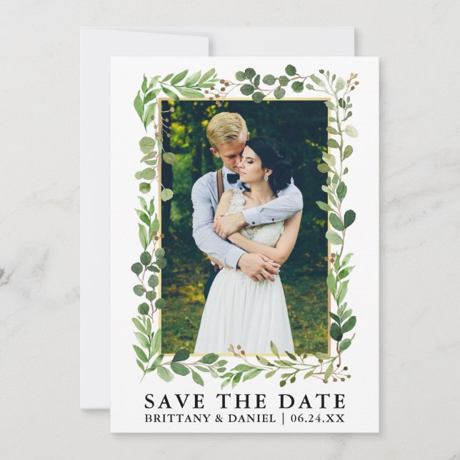 Eukalyptus-Gold-Save the Date-Karte Save The Date (Vorderseite)