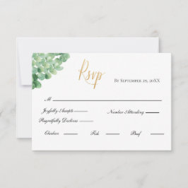 Eukalyptus Gold Script Formal Elegante Hochzeit RSVP Karte