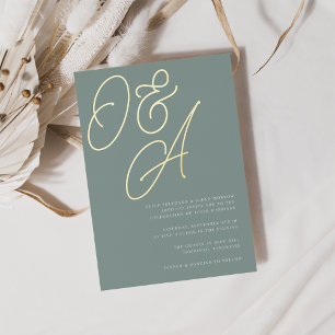 Eukalyptus Gold Script Monogram Wedding Folieneinladung