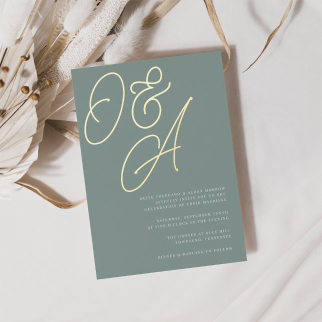 Eukalyptus | Gold Script Monogram Wedding Folieneinladung (Von Creator hochgeladen)