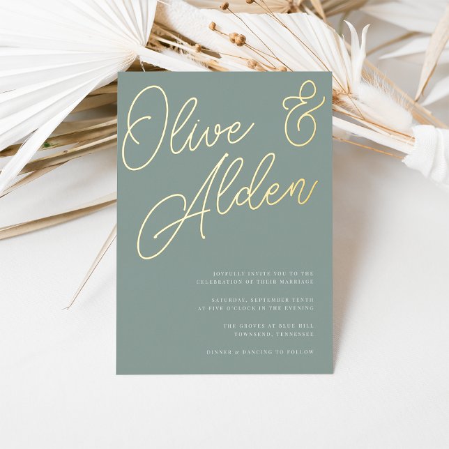 Eukalyptus | Gold Script Wedding Folieneinladung (Von Creator hochgeladen)