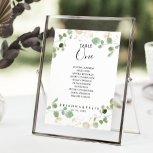 Eukalyptus-Gold-Tischnummer 1 Sitzkarte Einladung