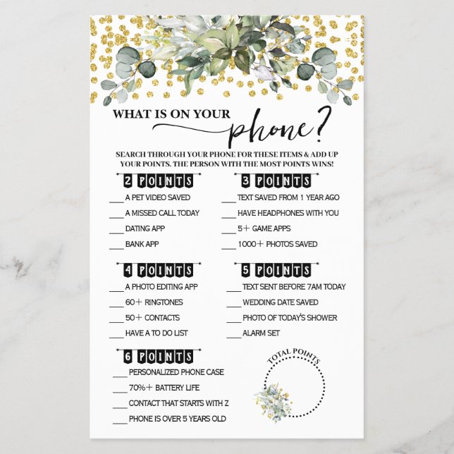 Eukalyptus Gold Was auf der Telefondusche-Spielkar Flyer (Vorne)