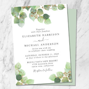 Eukalyptus Gold Watercolor Wedding Einladung
