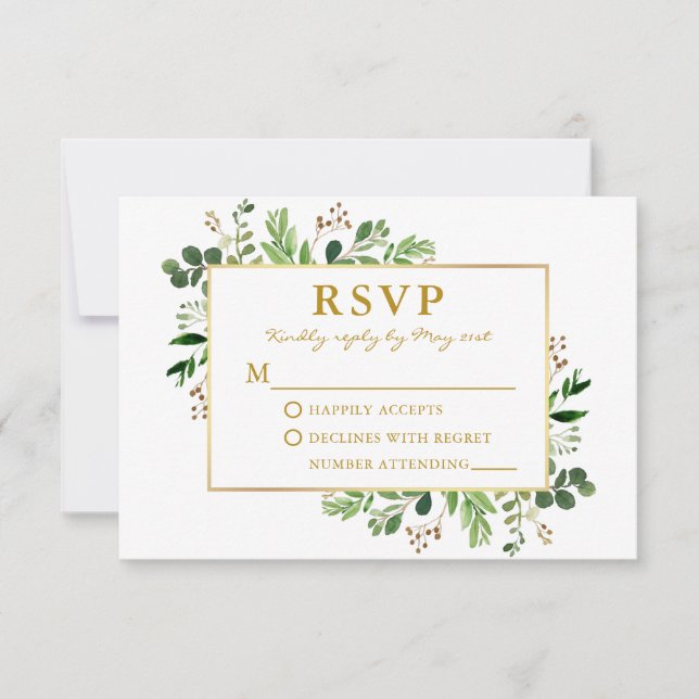 Eukalyptus Gold Wedding RSVP Karte (Vorderseite)