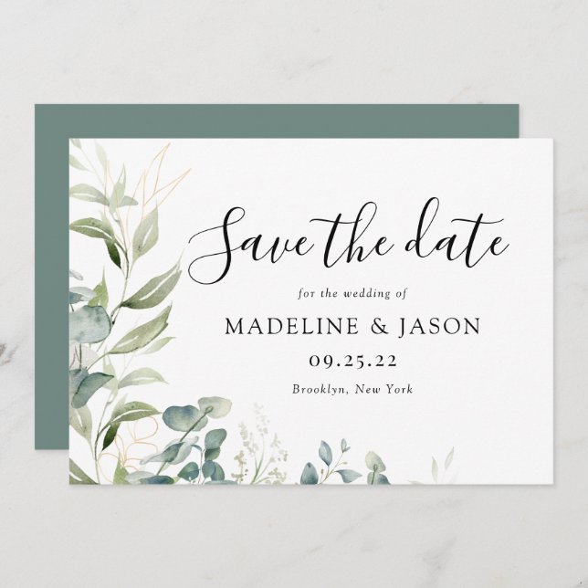 Eukalyptus Gold Wedding Save The Date (Vorne/Hinten)
