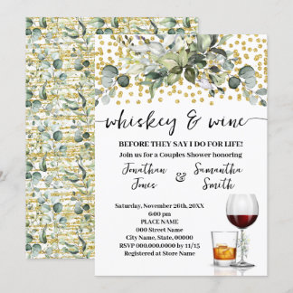 Eukalyptus Gold Whiskey and Wine Couples Dusche Einladung