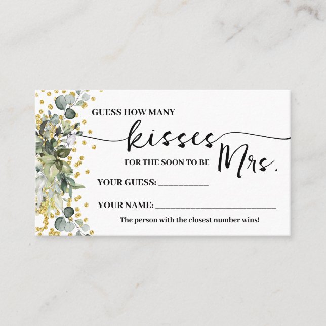 Eukalyptus Gold Wie viele Küsse für Mrs. Game Card Platzkarte (Vorderseite)