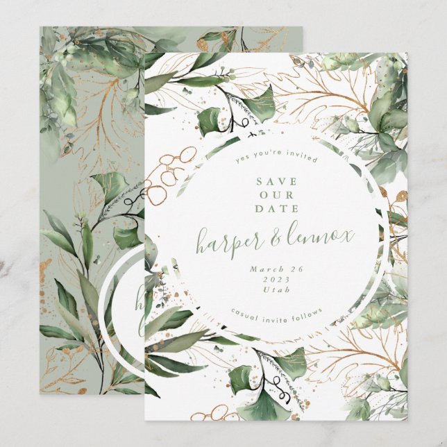 Eukalyptus Golden Boho Modern Fall Pampas Circle Save The Date (Vorne/Hinten)