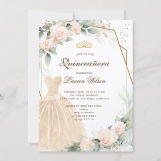 Eukalyptus golden floral Quinceañera Einladung