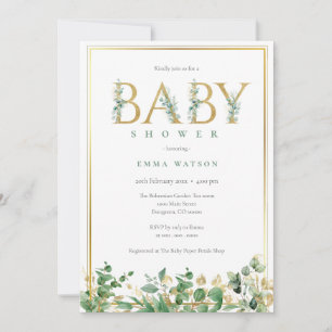 Eukalyptus Golden Letters rahmen Babydusche Einladung