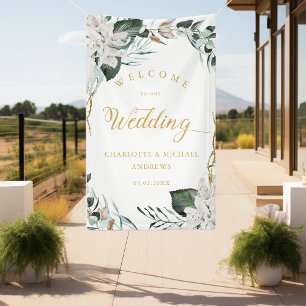 Eukalyptus-Goldhochzeit für weiße Blume Banner