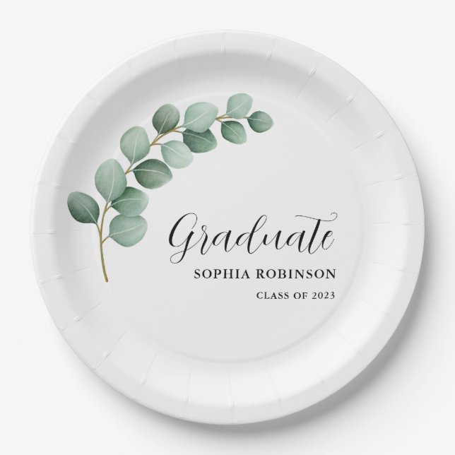 Eukalyptus Graduation Party Pappteller (Vorderseite)