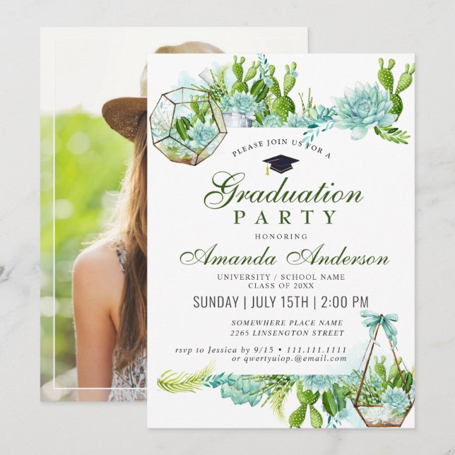 Eukalyptus-Graduierungspartei Einladung (Vorne/Hinten)
