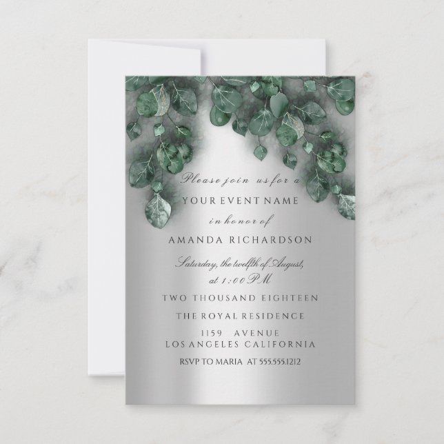 Eukalyptus Gray VIP Bridal Wedding Woodland Rustik Einladung (Vorderseite)