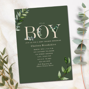 Eukalyptus Green Beige Boy Baby Shower Einladung
