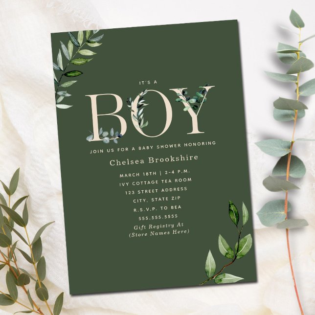Eukalyptus Green Beige Boy Baby Shower Einladung (Von Creator hochgeladen)