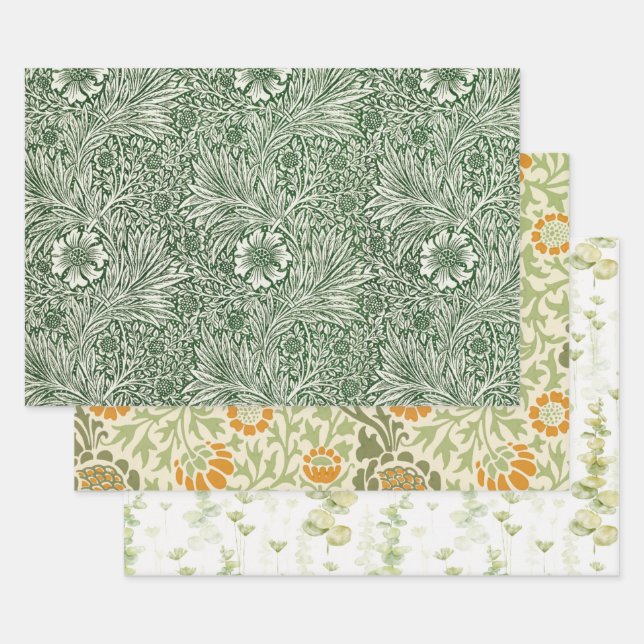 Eukalyptus Green Blume Orange Geschenkpapier Set (Set)