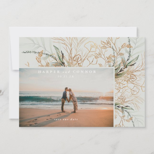 Eukalyptus Green Breezy Sea Glass Foto Save The Date (Vorderseite)