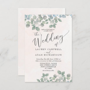 Eukalyptus Green & Coral Watercolor Wedding Einladung