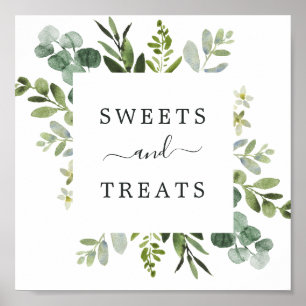 Eukalyptus Green Foliage Dessert Square Table Sign Poster
