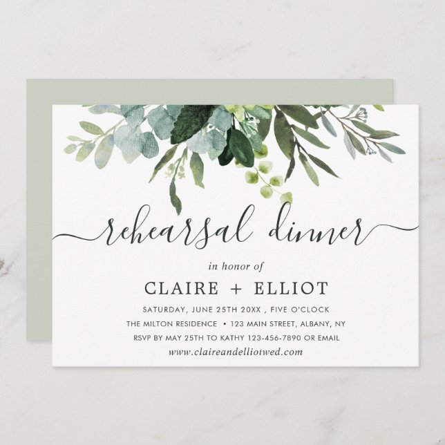 Eukalyptus Green Foliage Probe Dinner Einladung (Vorne/Hinten)