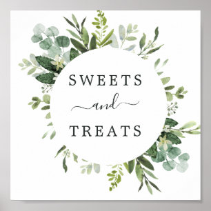 Eukalyptus Green Foliage Square Dessert Table Sign Poster