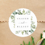 Eukalyptus Green Foliage Wedding Runder Aufkleber<br><div class="desc">Dieser Hochzeitsaufkleber ist mit Aquarell Eukalyptus,  grünen Blätter und quadratischem Rahmen bemalt. Für eine weiter gehende Anpassung dieses Designs klicken Sie bitte auf den Link "Weitere Anpassung". Matching-Elemente sind ebenfalls verfügbar.</div>
