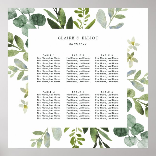 Eukalyptus Green Foliage Wedding Seating Chart Poster (Vorne)