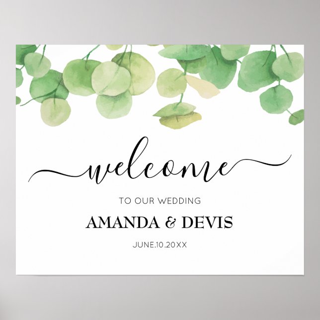 Eukalyptus Green Foliage Wedding Welcome Poster (Vorne)
